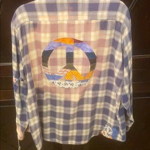 Distressed repurposed peace sign flannel